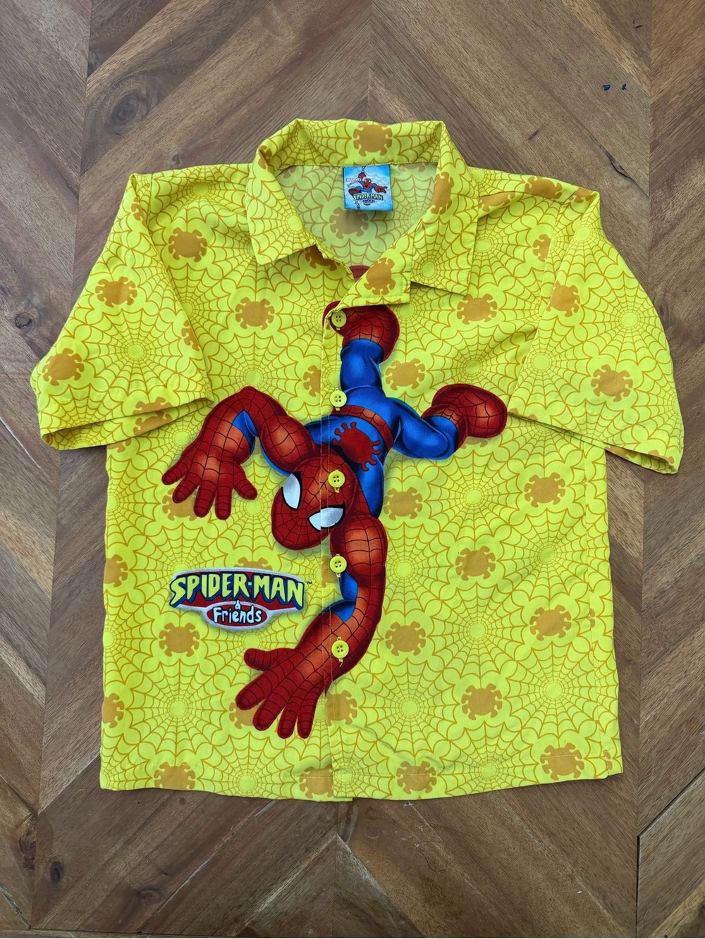 Vintage Youth Y2K Spider-Man & Friends Camp Shirt Kids 6X 2003